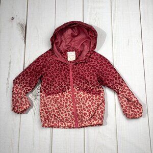 Girls Leopard Pink Ombre Windbreaker Sz 5 Full Zip Light Jacket Lisa Frank Vibe
